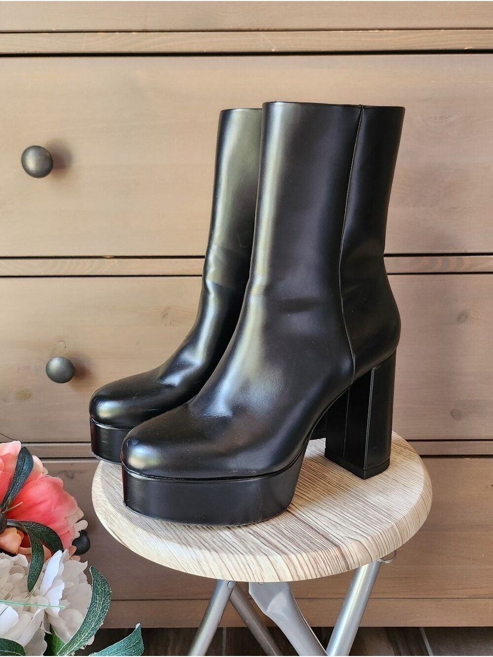 H&M Black Platform Block Heel Ankle Boots - Women's Size 8